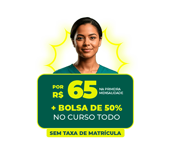 Técnico em Enfermagem por R$65 + 50% no curso todo