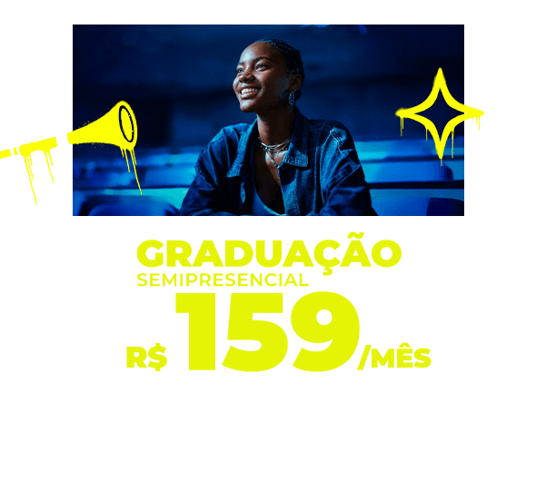 Semipresencial a partir de R$159/mês no curso todo
