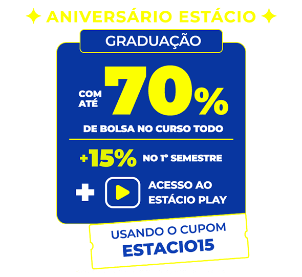 Graduação: até 70% off +15% no 1º semestre