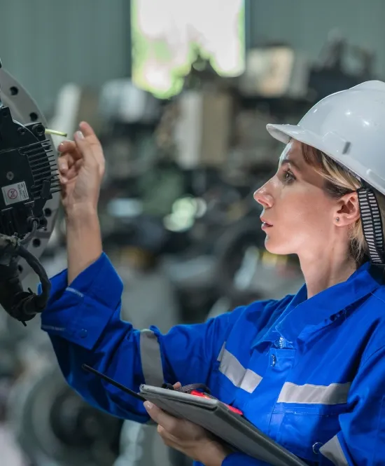 Engenheira operando máquina
