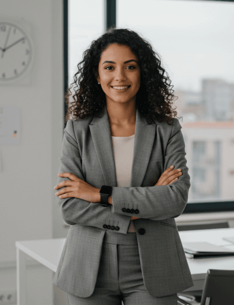 mulher cientista de dados de roupa social mexendo em notebook